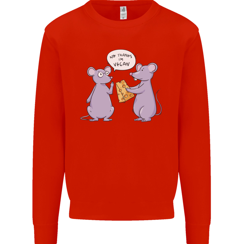 Vegan Mouse Funny Cheese Kids Sweatshirt Jumper Bright Red