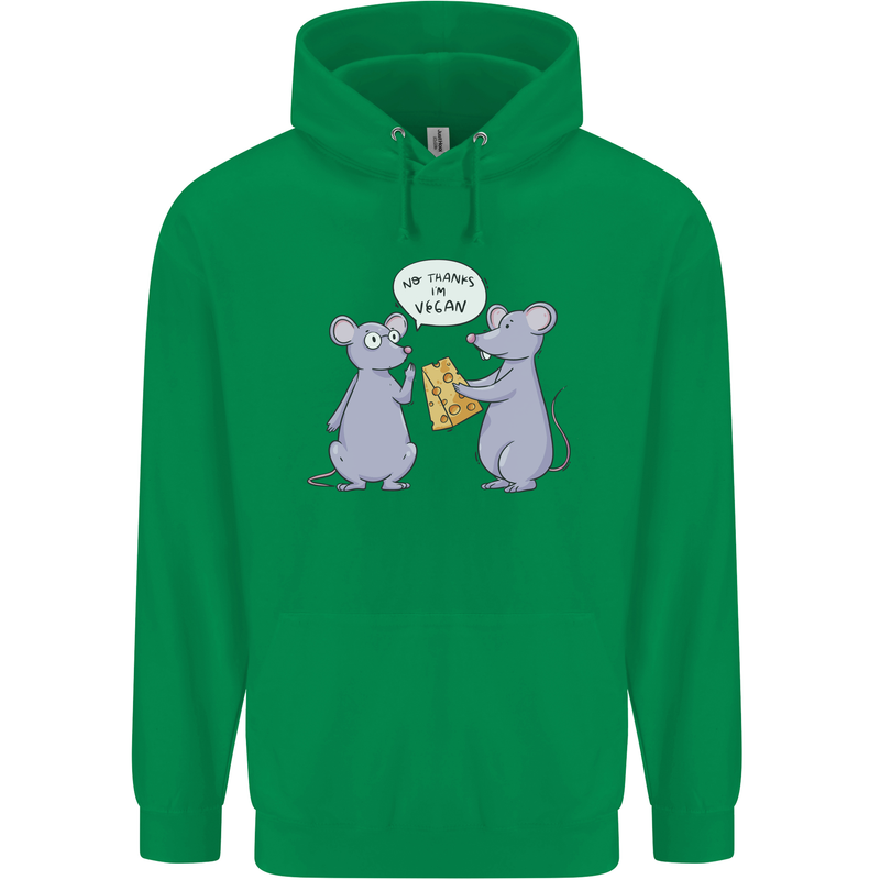 Vegan Mouse Funny Cheese Mens 80% Cotton Hoodie Irish Green