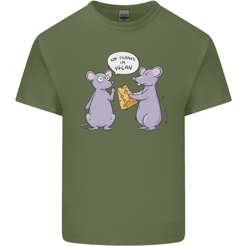 Vegan Mouse Funny Cheese Mens Cotton T-Shirt Tee Top Military Green