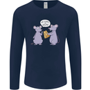 Vegan Mouse Funny Cheese Mens Long Sleeve T-Shirt Navy Blue