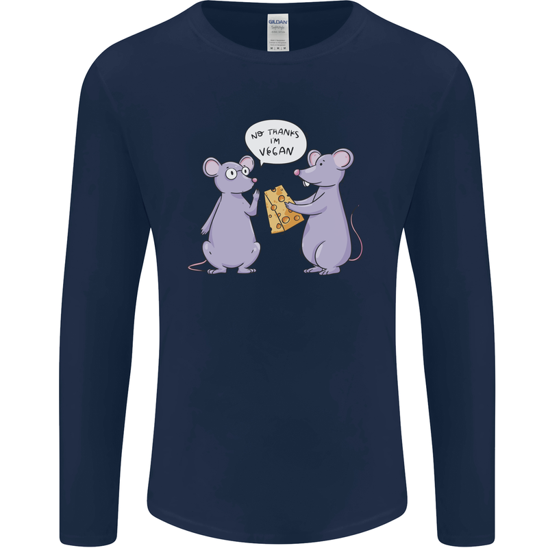 Vegan Mouse Funny Cheese Mens Long Sleeve T-Shirt Navy Blue