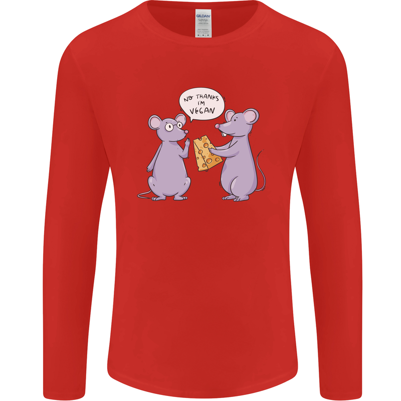 Vegan Mouse Funny Cheese Mens Long Sleeve T-Shirt Red