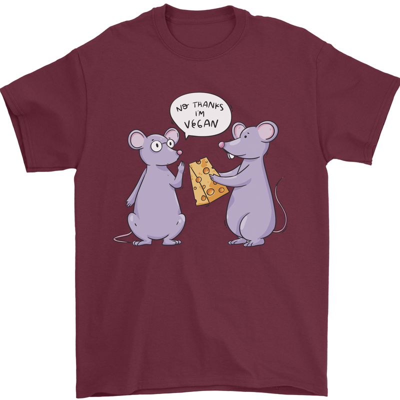 Vegan Mouse Funny Cheese Mens T-Shirt 100% Cotton Maroon