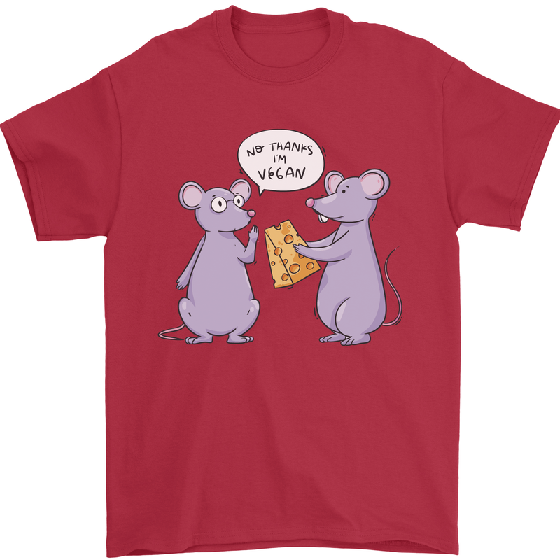Vegan Mouse Funny Cheese Mens T-Shirt 100% Cotton Red