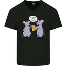 Vegan Mouse Funny Cheese Mens V-Neck Cotton T-Shirt Black