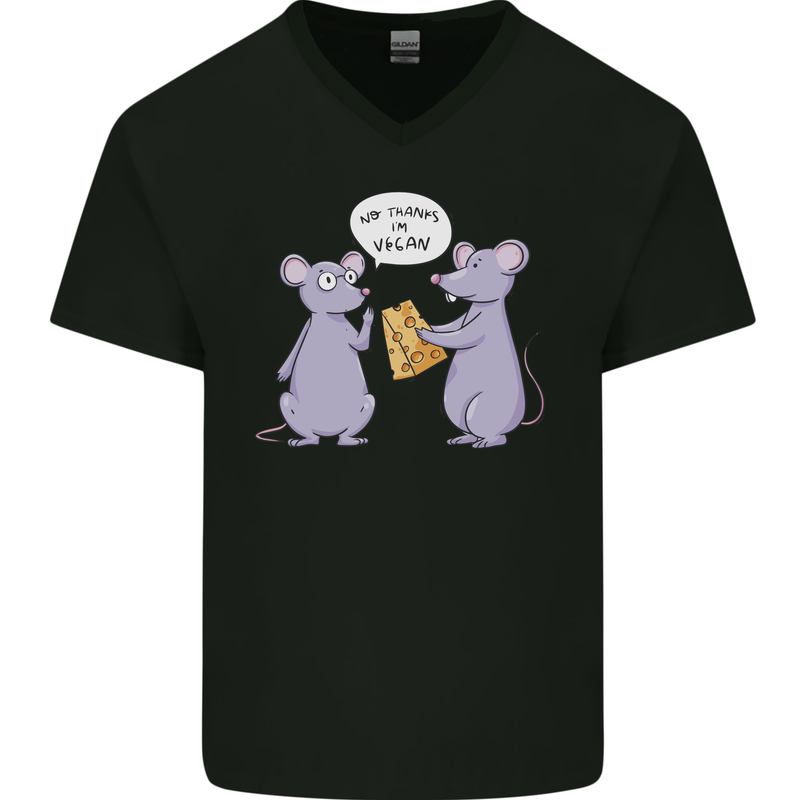 Vegan Mouse Funny Cheese Mens V-Neck Cotton T-Shirt Black