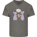 Vegan Mouse Funny Cheese Mens V-Neck Cotton T-Shirt Charcoal