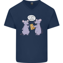 Vegan Mouse Funny Cheese Mens V-Neck Cotton T-Shirt Navy Blue
