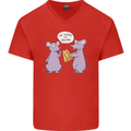 Vegan Mouse Funny Cheese Mens V-Neck Cotton T-Shirt Red
