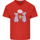 Vegan Mouse Funny Cheese Mens V-Neck Cotton T-Shirt Red