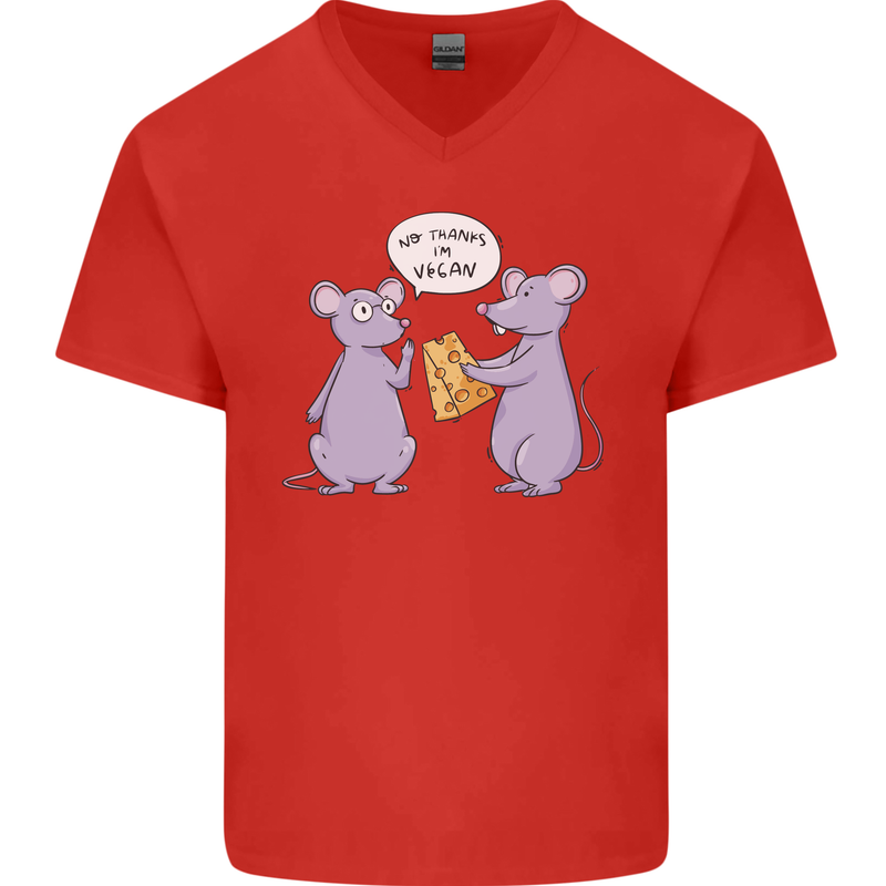 Vegan Mouse Funny Cheese Mens V-Neck Cotton T-Shirt Red