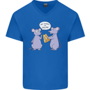 Vegan Mouse Funny Cheese Mens V-Neck Cotton T-Shirt Royal Blue