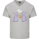 Vegan Mouse Funny Cheese Mens V-Neck Cotton T-Shirt Sports Grey