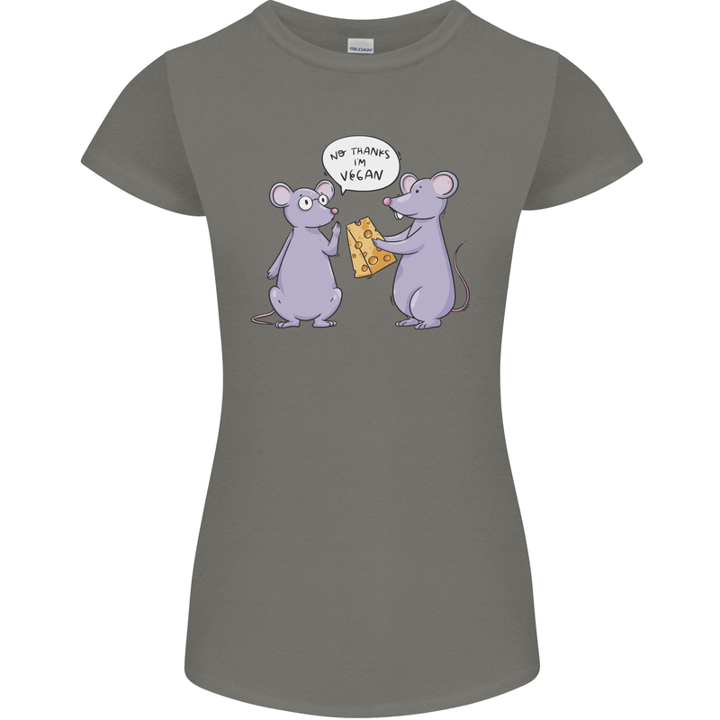 Vegan Mouse Funny Cheese Womens Petite Cut T-Shirt Charcoal