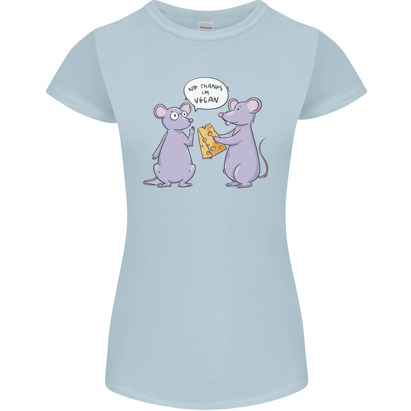 Vegan Mouse Funny Cheese Womens Petite Cut T-Shirt Light Blue