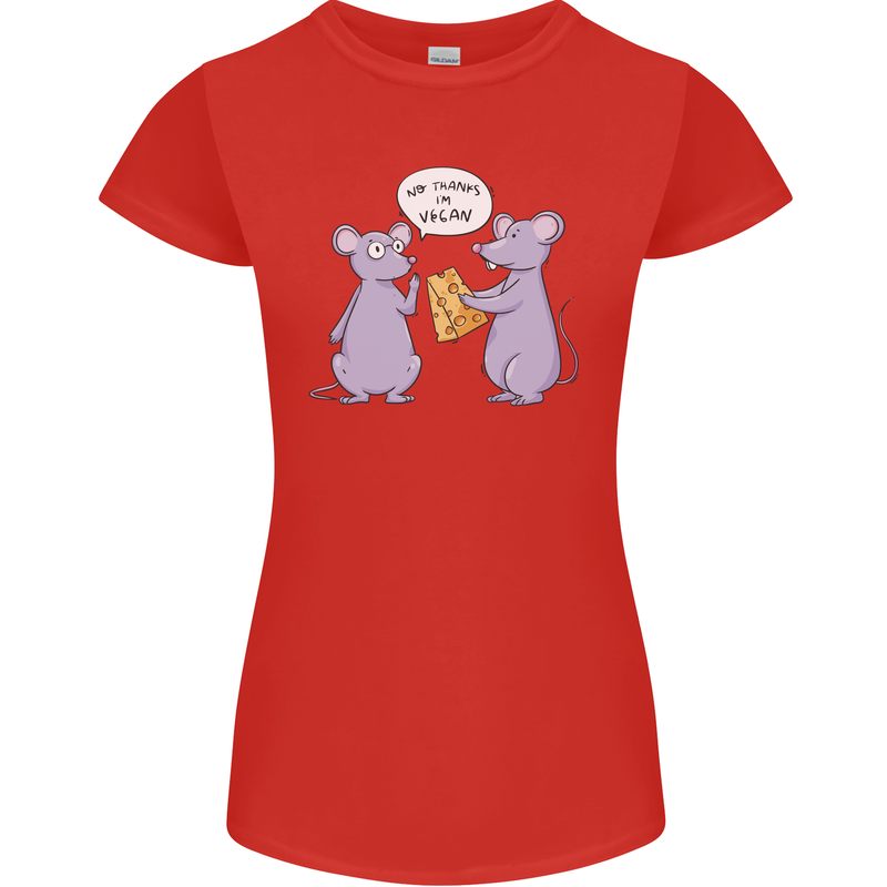 Vegan Mouse Funny Cheese Womens Petite Cut T-Shirt Red