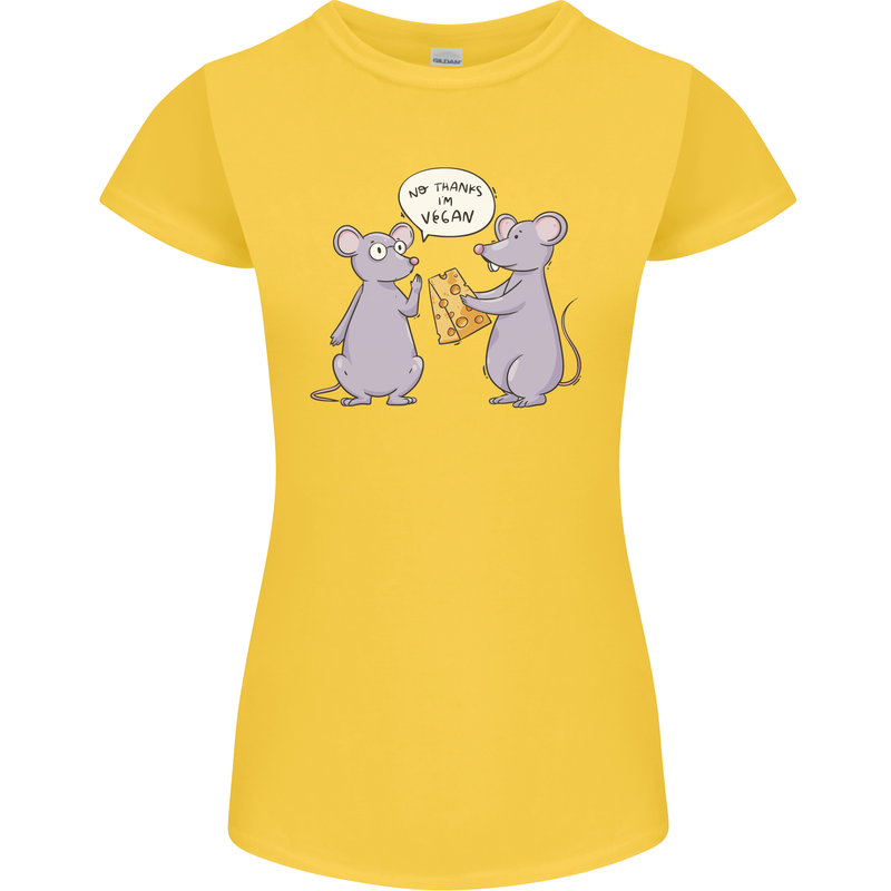 Vegan Mouse Funny Cheese Womens Petite Cut T-Shirt Yellow