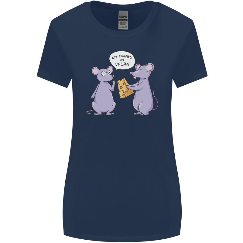 Vegan Mouse Funny Cheese Womens Wider Cut T-Shirt Navy Blue