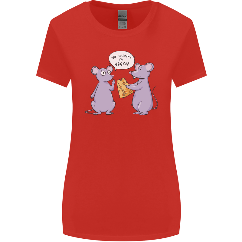 Vegan Mouse Funny Cheese Womens Wider Cut T-Shirt Red