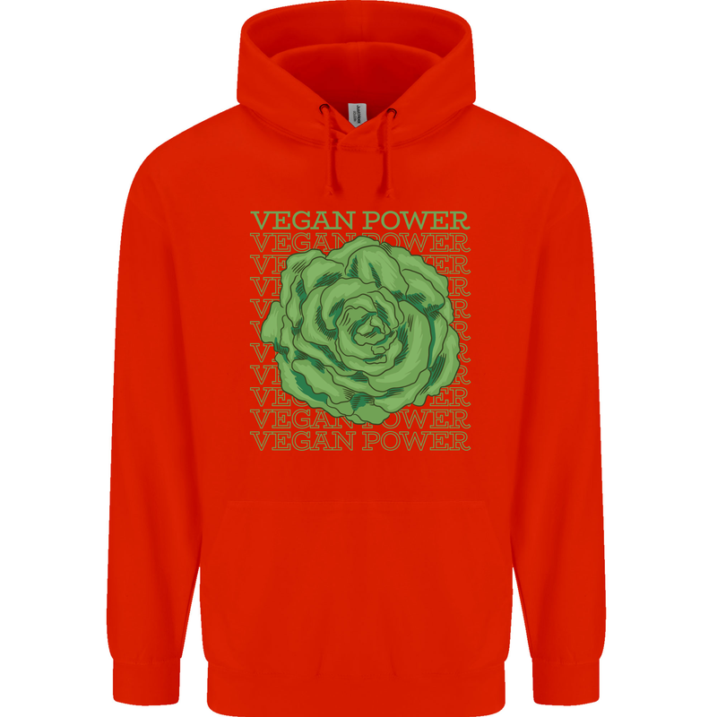 Vegan Power Childrens Kids Hoodie Bright Red