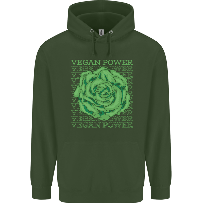 Vegan Power Childrens Kids Hoodie Forest Green
