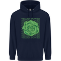 Vegan Power Childrens Kids Hoodie Navy Blue