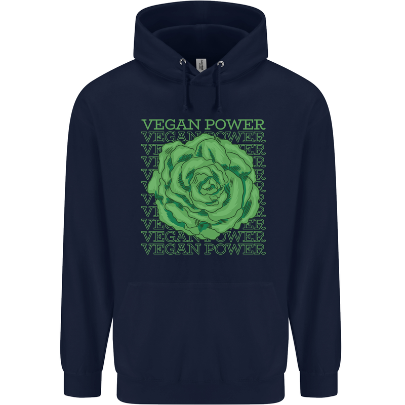 Vegan Power Childrens Kids Hoodie Navy Blue