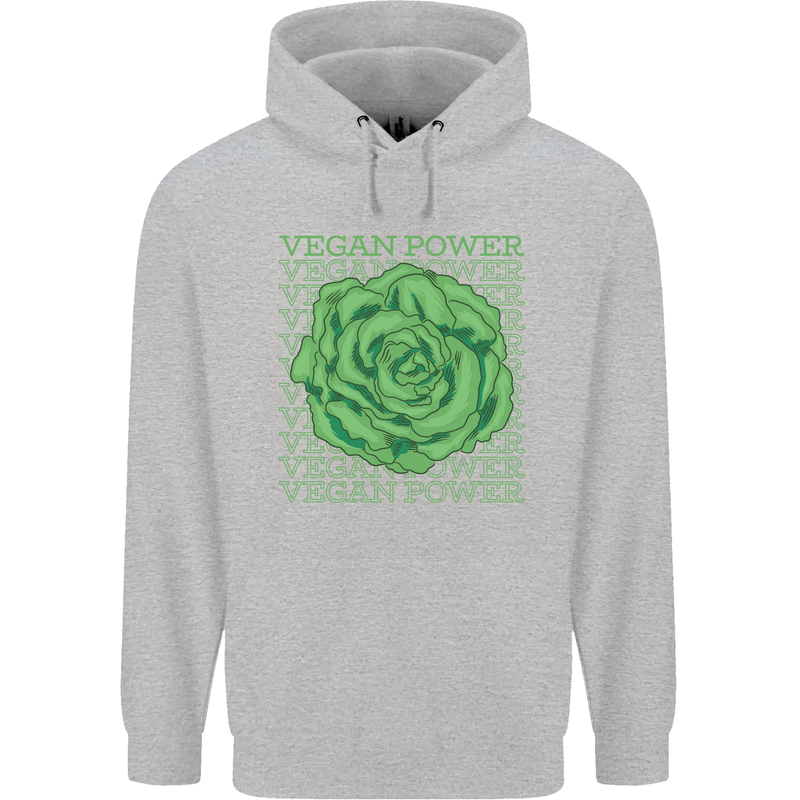 Vegan Power Childrens Kids Hoodie Sports Grey