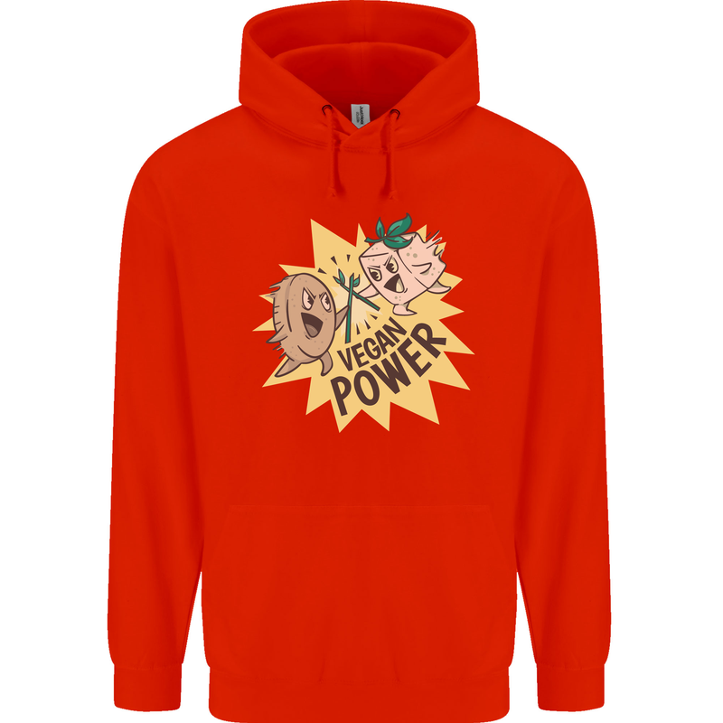 Vegan Power Funny Childrens Kids Hoodie Bright Red