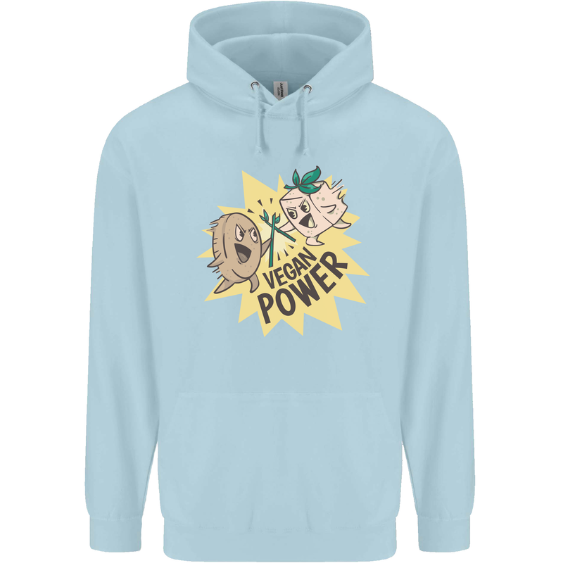 Vegan Power Funny Childrens Kids Hoodie Light Blue