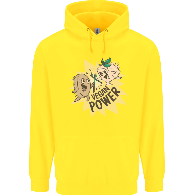 Vegan Power Funny Childrens Kids Hoodie Yellow