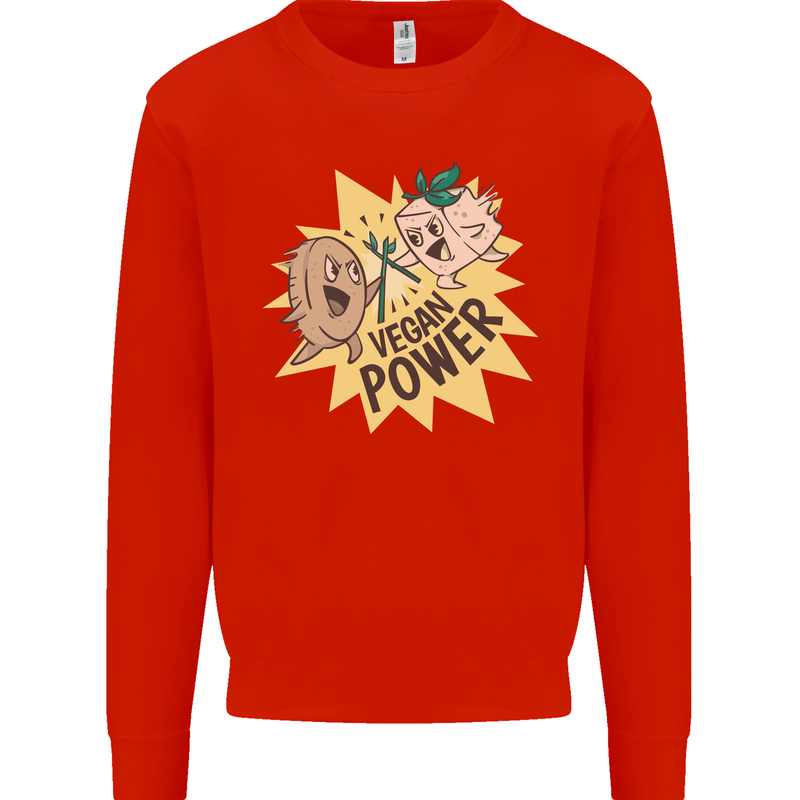 Vegan Power Funny Kids Sweatshirt Jumper Bright Red