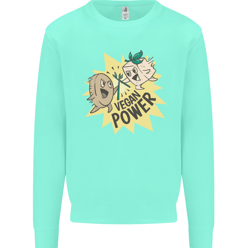 Vegan Power Funny Kids Sweatshirt Jumper Peppermint