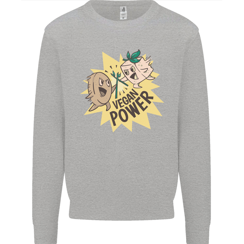 Vegan Power Funny Kids Sweatshirt Jumper Sports Grey