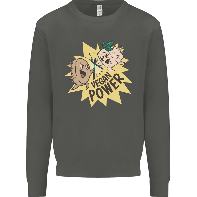 Vegan Power Funny Kids Sweatshirt Jumper Storm Grey