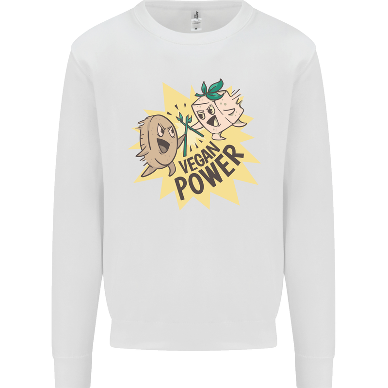 Vegan Power Funny Kids Sweatshirt Jumper White