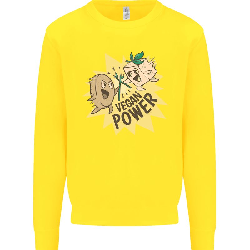 Vegan Power Funny Kids Sweatshirt Jumper Yellow