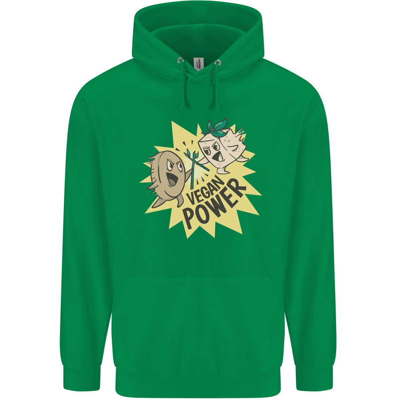 Vegan Power Funny Mens 80% Cotton Hoodie Irish Green