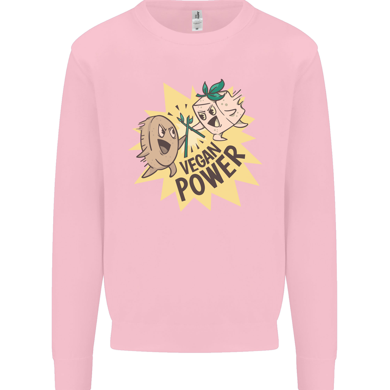 Vegan Power Funny Mens Sweatshirt Jumper Light Pink