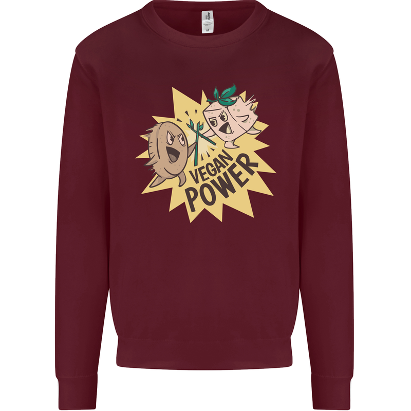 Vegan Power Funny Mens Sweatshirt Jumper Maroon