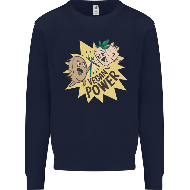 Vegan Power Funny Mens Sweatshirt Jumper Navy Blue