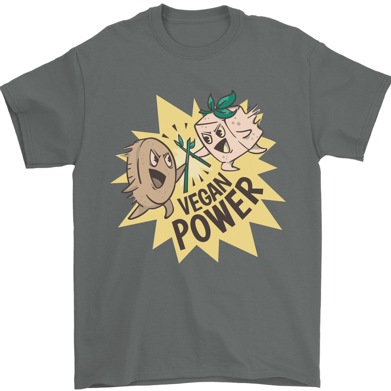 Vegan Power Funny Mens T-Shirt 100% Cotton Charcoal