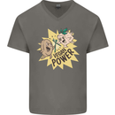 Vegan Power Funny Mens V-Neck Cotton T-Shirt Charcoal