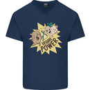 Vegan Power Funny Mens V-Neck Cotton T-Shirt Navy Blue