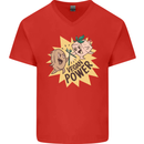 Vegan Power Funny Mens V-Neck Cotton T-Shirt Red