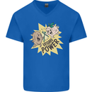 Vegan Power Funny Mens V-Neck Cotton T-Shirt Royal Blue