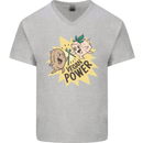 Vegan Power Funny Mens V-Neck Cotton T-Shirt Sports Grey
