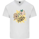 Vegan Power Funny Mens V-Neck Cotton T-Shirt White
