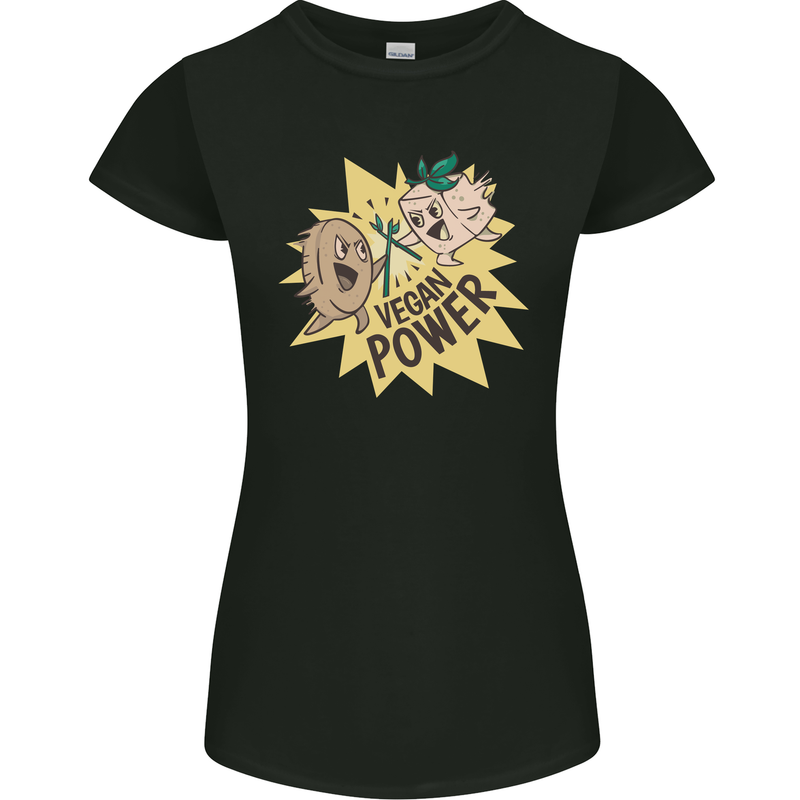 Vegan Power Funny Womens Petite Cut T-Shirt Black