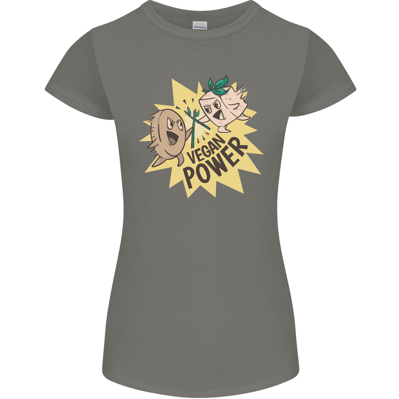 Vegan Power Funny Womens Petite Cut T-Shirt Charcoal